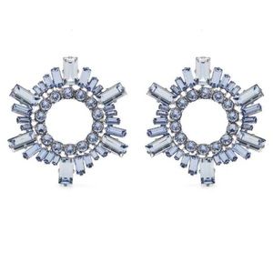 Amina Muaddi Begum crystal earrings designer blue rhinestone pageant
